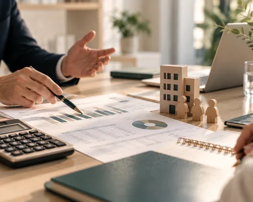 studiotock-beitrag concordato preventivo_Finanzgespräch mit Teamfiguren
